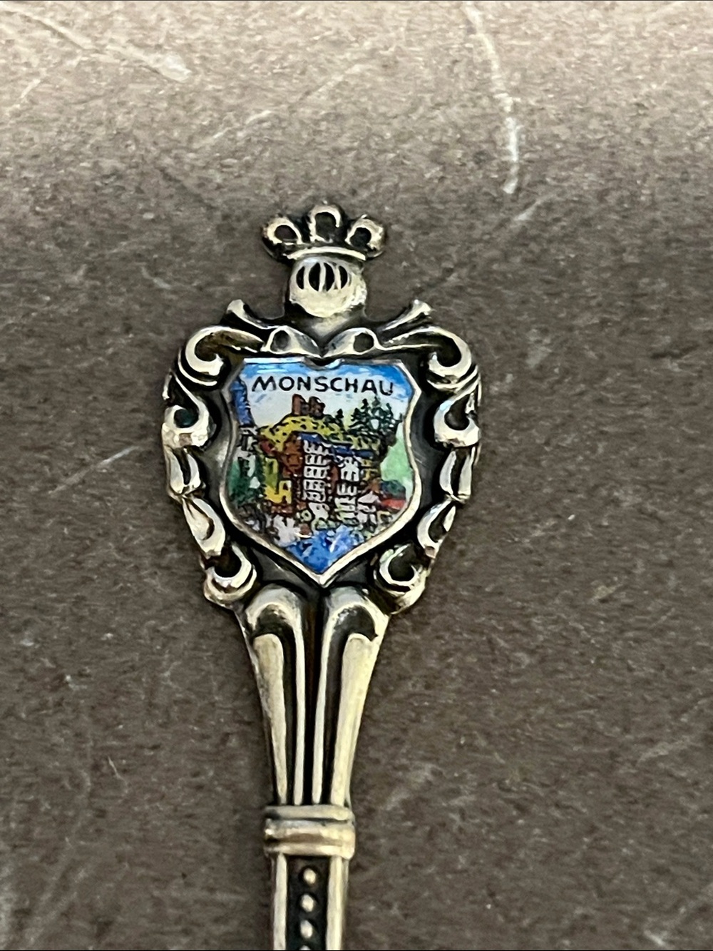 Monschau Enamel Crest Decorative Collectible Spoon - Silver 800 marked 4”